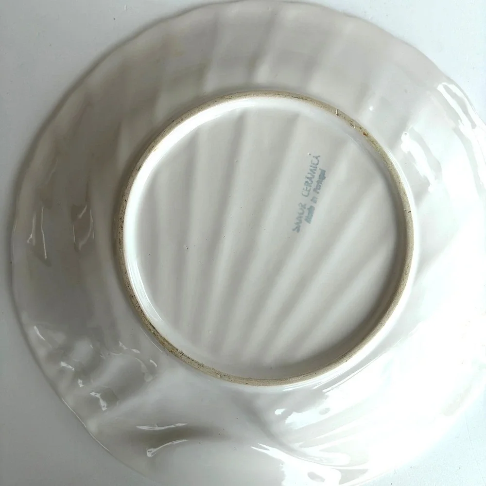 Sanor Ceramica Portugal White Scalloped Shell Ceramic Bowl Vintage 10.25 Inch